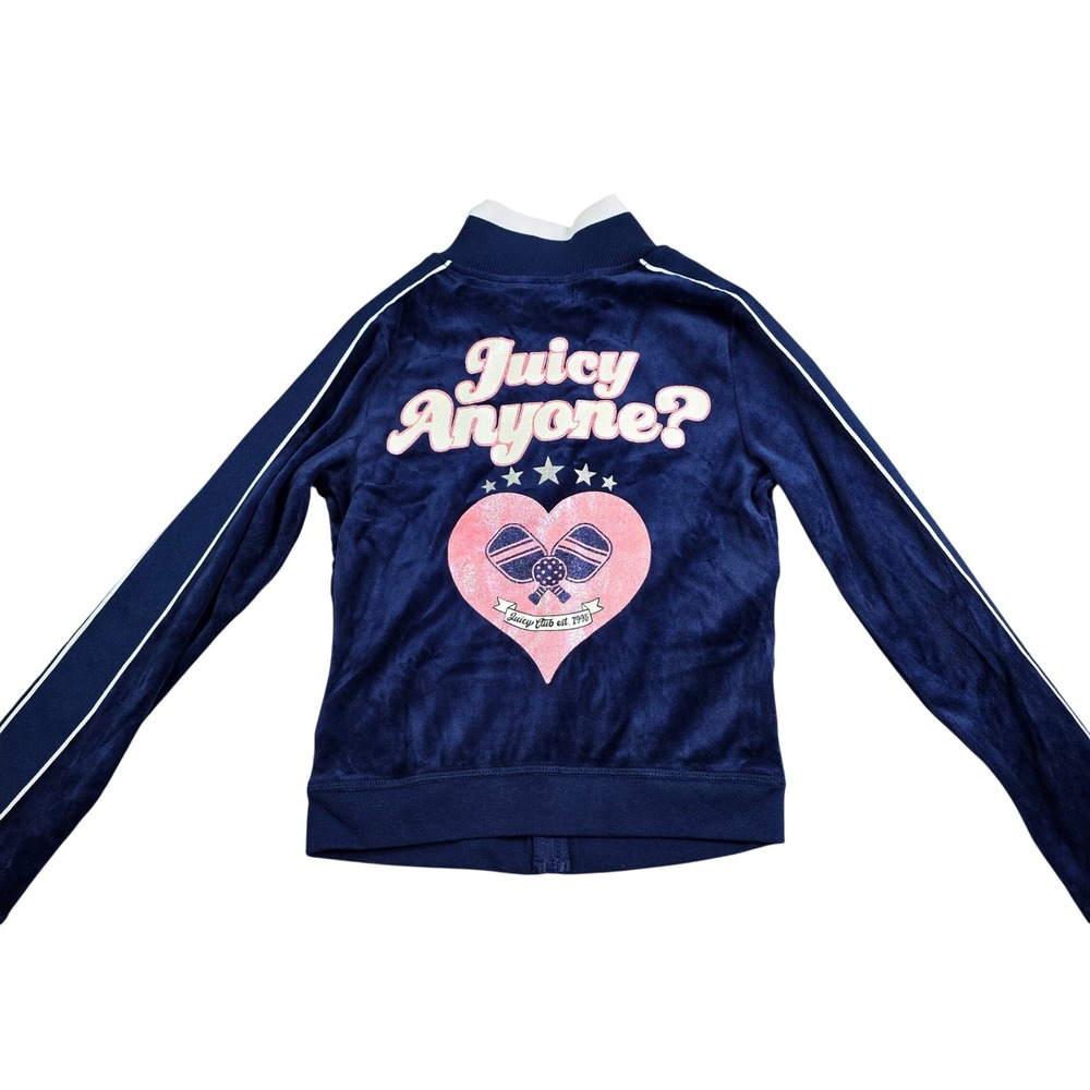 Juicy Couture Velour Jacket Womens Small Navy Juicy Anyone Pickleball Graphic